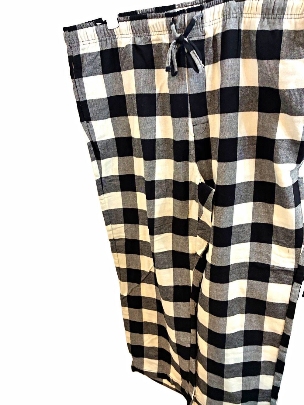 NWT Sonoma Men's XXL Black White Plaid Flannel Pajama Pants Drawstring Elastic